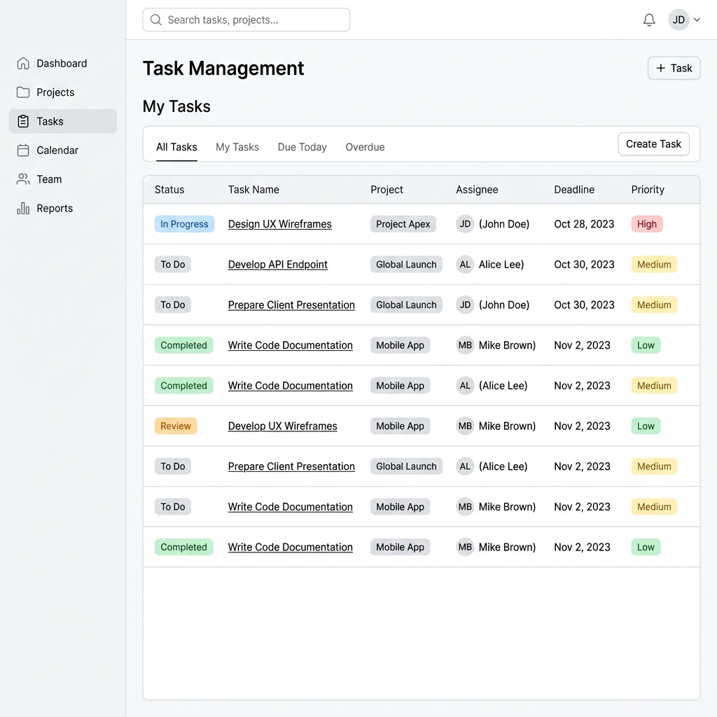 TaskWhite Dashboard